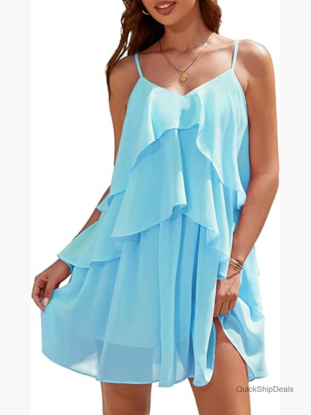 Ruffle Tiered Cocktail Mini Dress with Spaghetti Straps - Graduation Party Guest